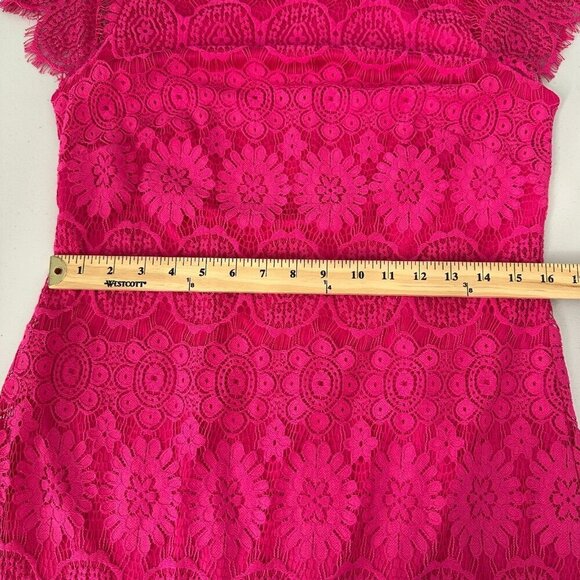 Eliza J Lace Dress Size 10 Pink Scalloped Cap Sleeve Sheath Cocktail - Picture 8 of 11
